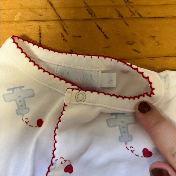 Little English White and Light Blue Baby Footie - Picture 2 of 3